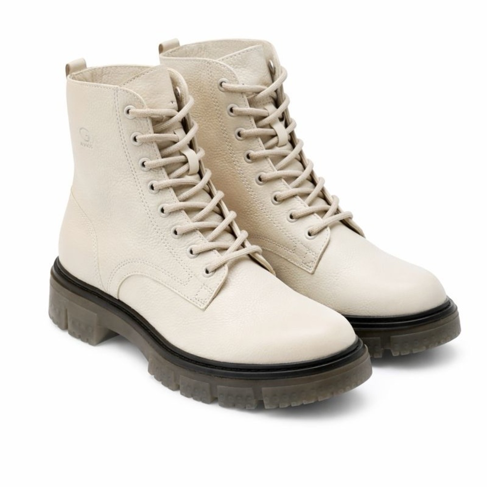 G-STAR RAW Cream Leather Combat Boots Women’s |‎ Size 8 Lace-Up Chunky Sole